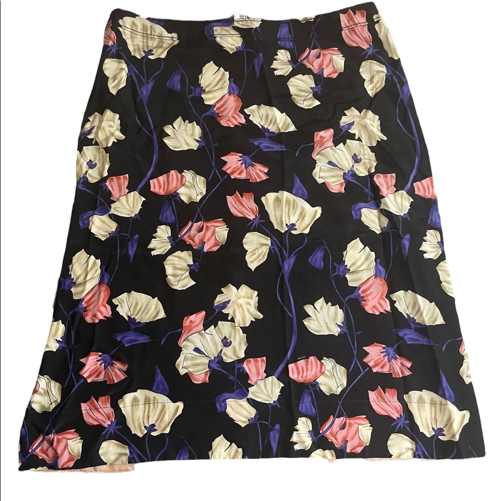 Silk Prada black Floral Skirt SZ 44